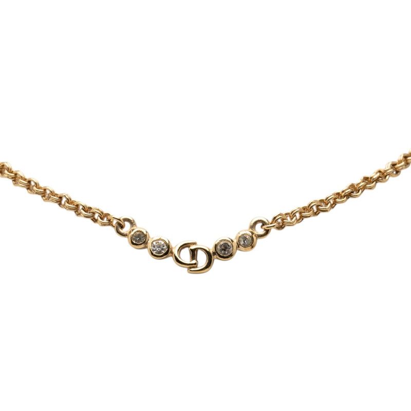 Dior CD Logo Necklace Gold Plated Rhinestone — view 3