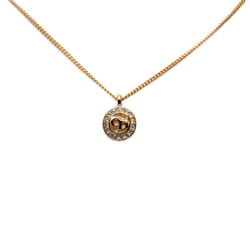 Dior CD Logo Necklace Gold Plated Rhinestone