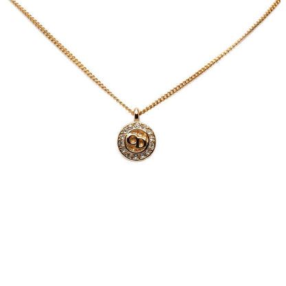 Dior CD Logo Necklace Gold Plated Rhinestone