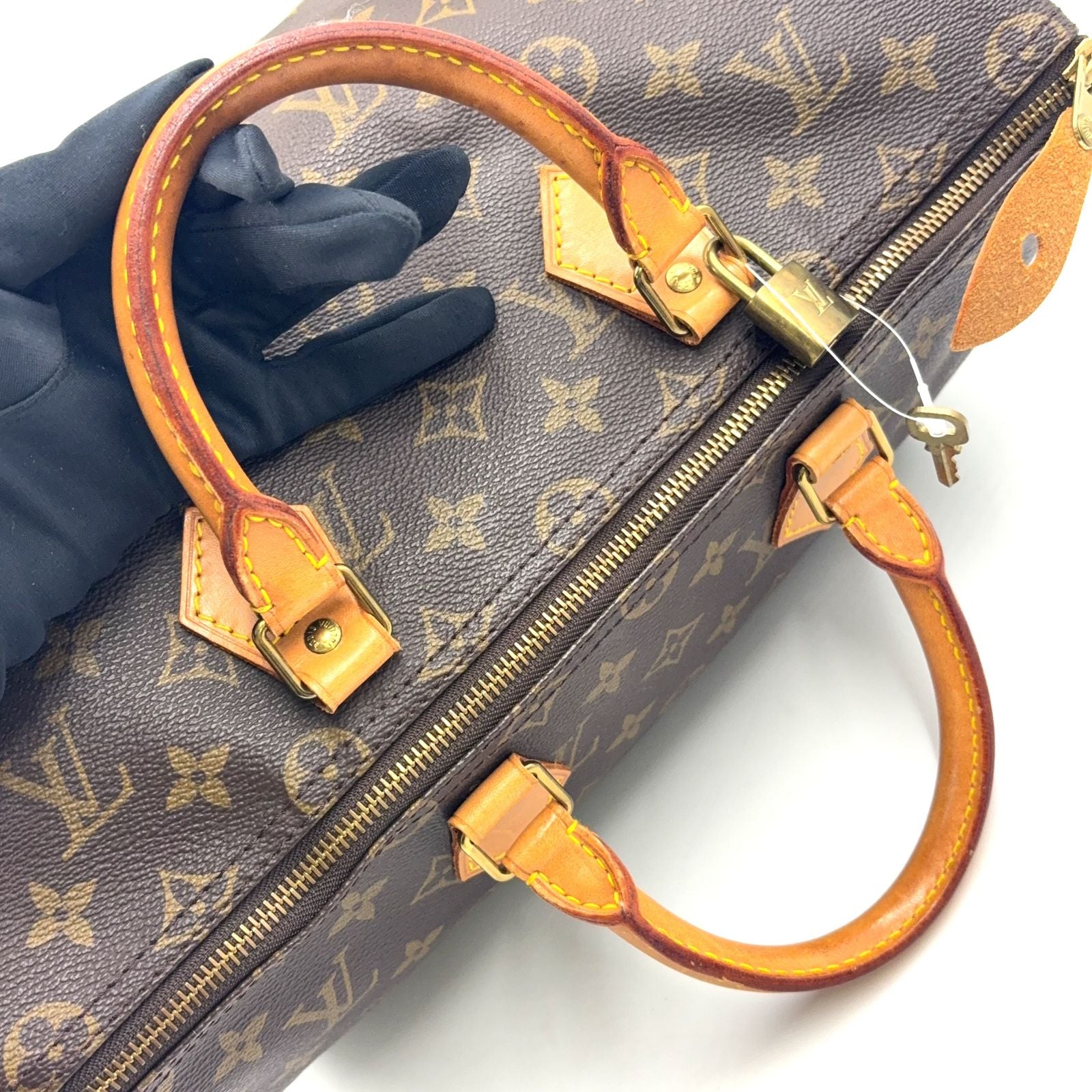 Louis Vuitton Speedy 35 Monogram Leather Brown Handbag Gold — view 8