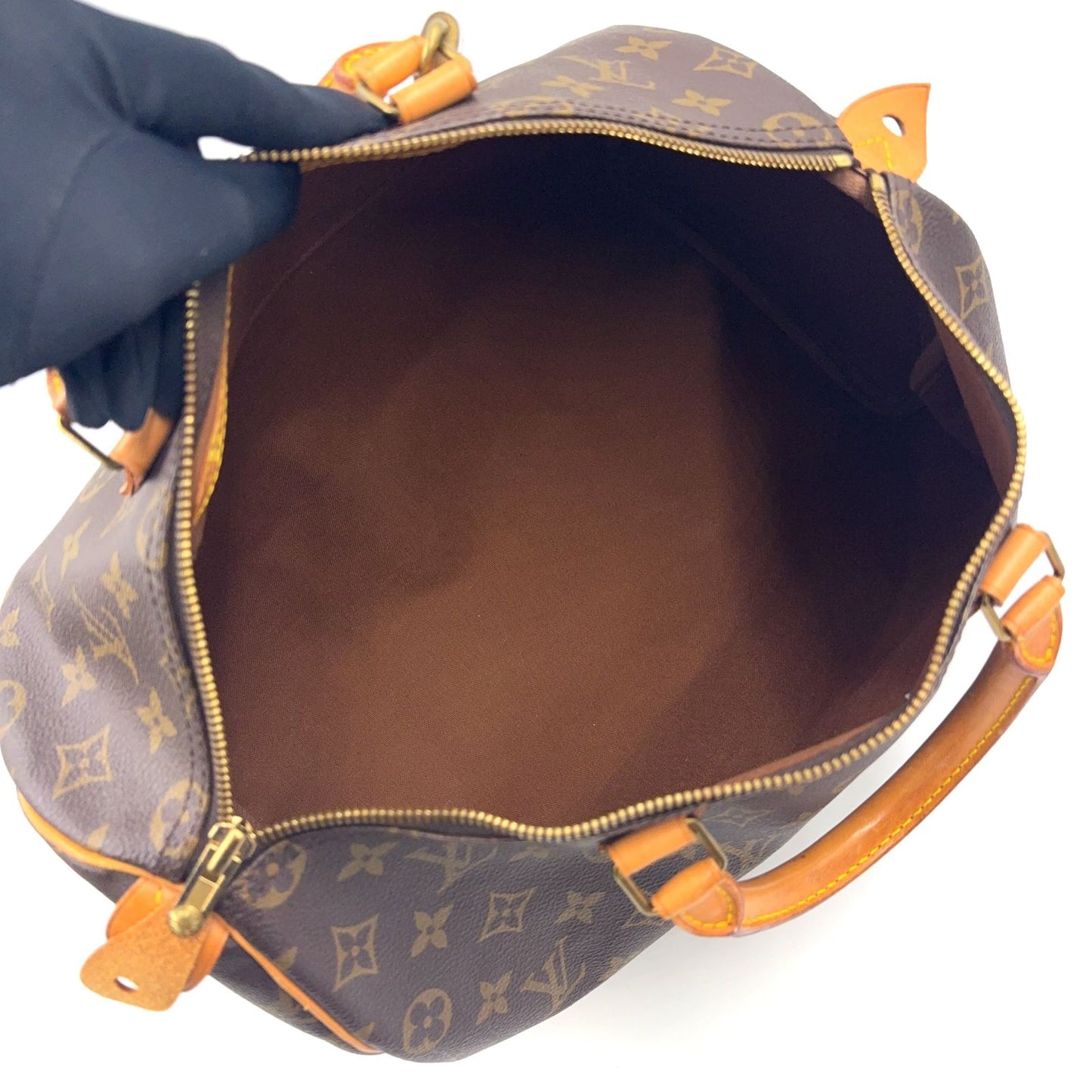 Louis Vuitton Speedy 35 Monogram Leather Brown Handbag Gold — view 3