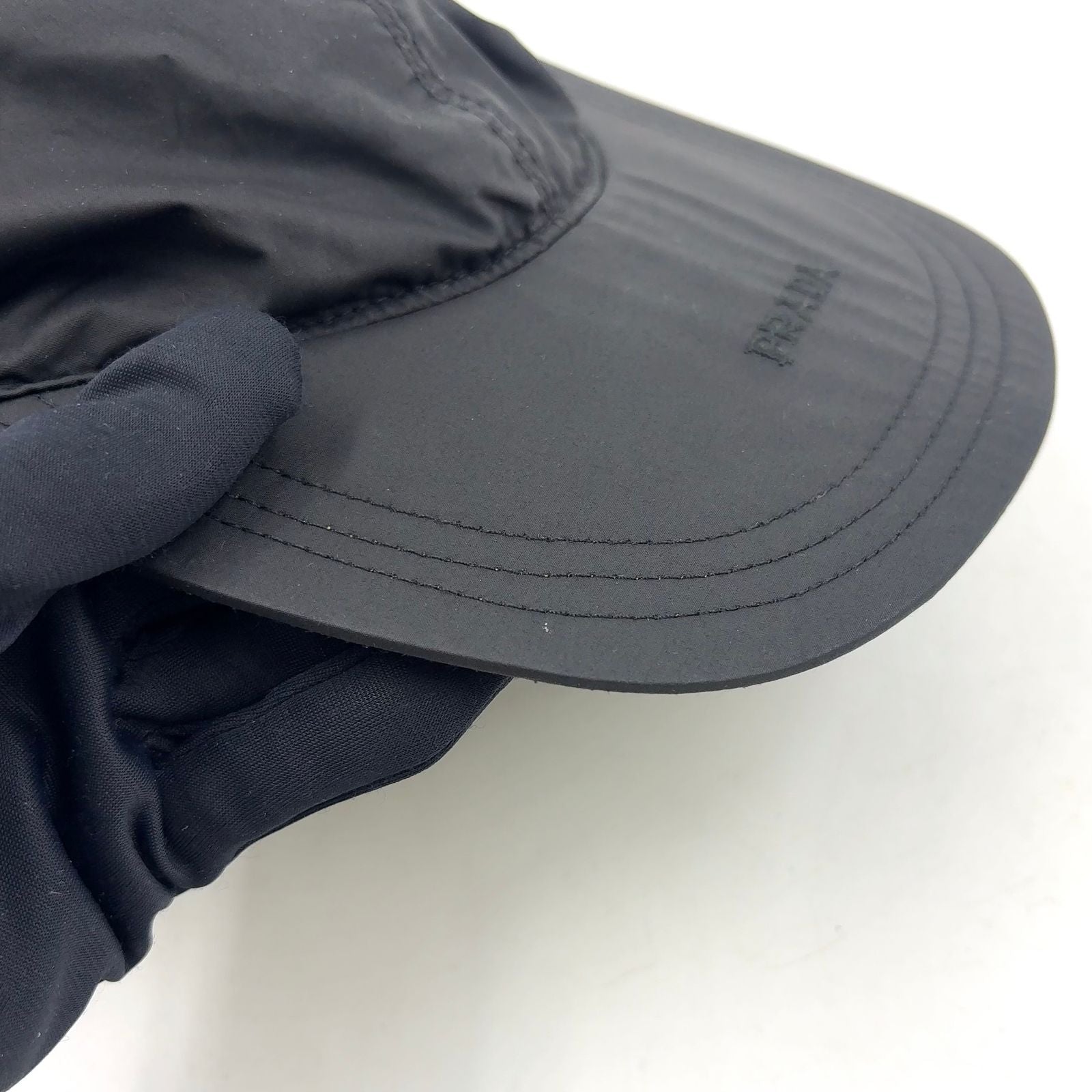 Prada Logo Embroidery Nylon Black Hat Silver — view 7