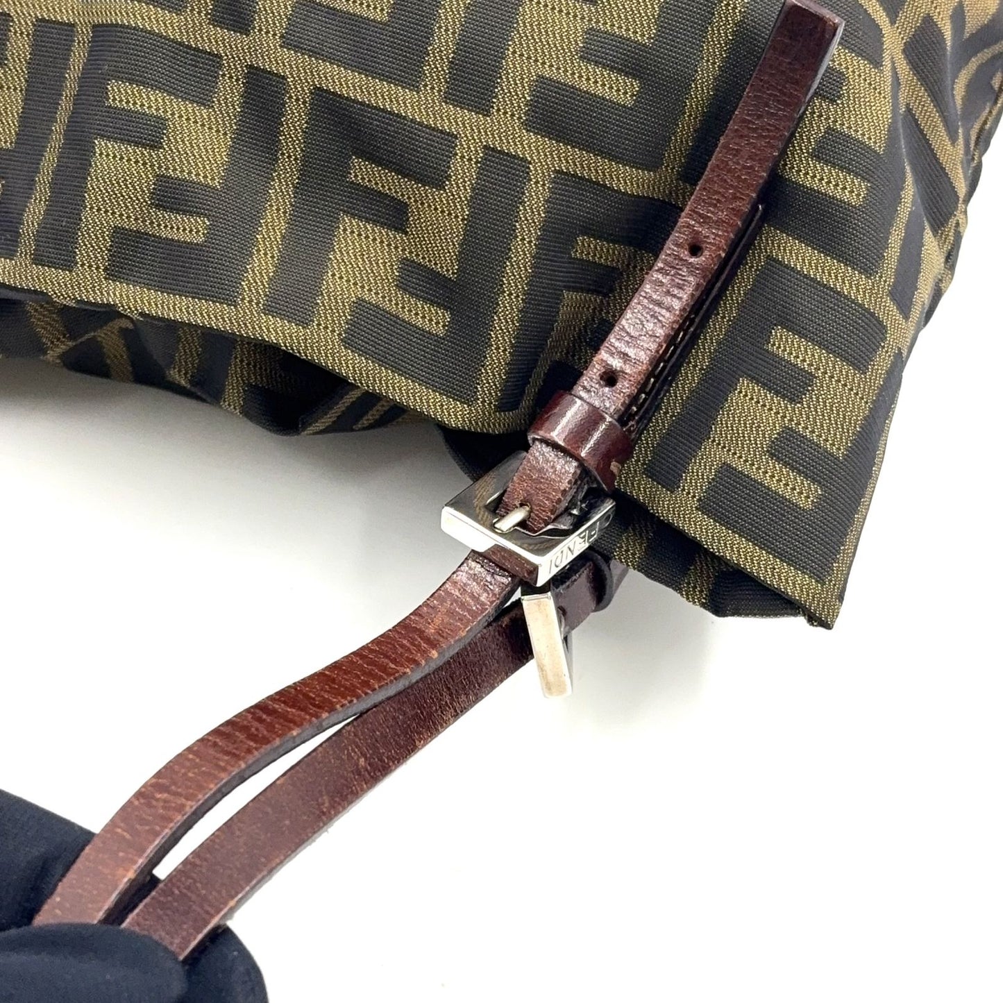 Fendi Zucca Pattern Leather Canvas Dark Brown Tote Silver — view 8