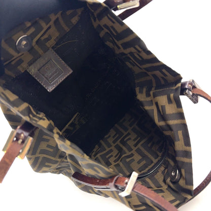 Fendi Zucca Pattern Leather Canvas Dark Brown Tote Silver — view 3