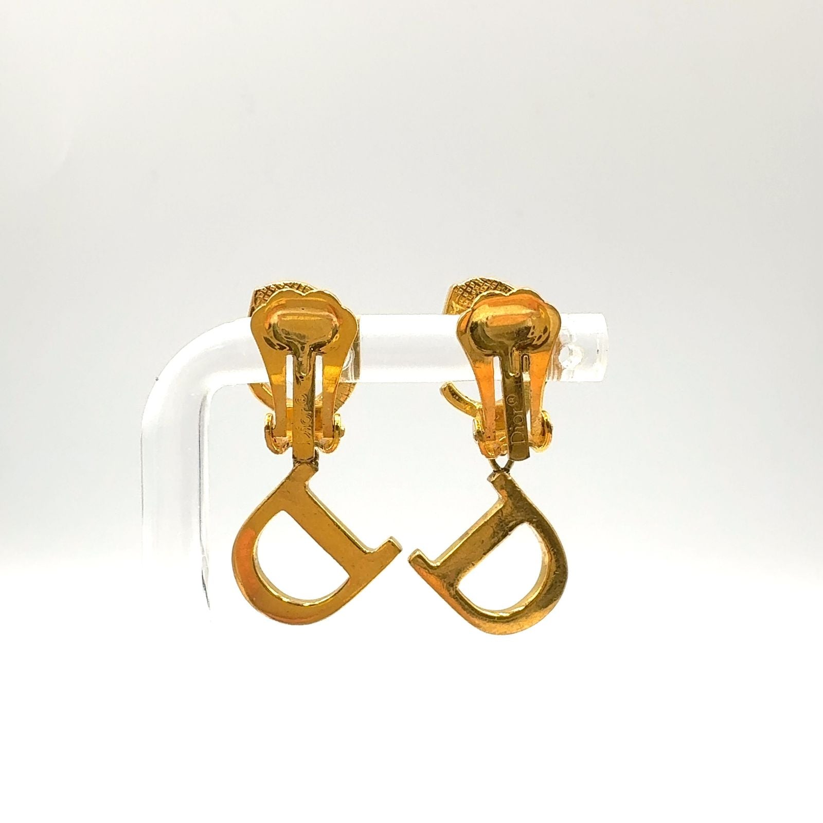Dior CD Logo Swing Gold Plated Earrings — view 3