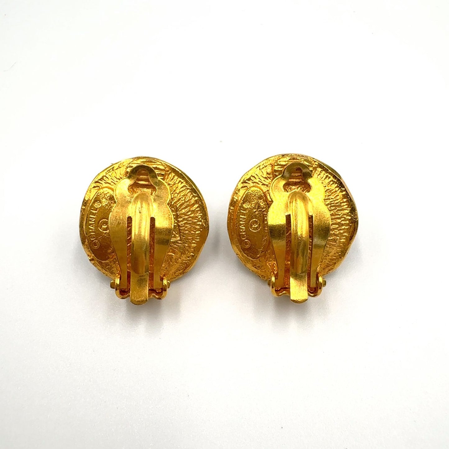 Chanel Round Logo Faux Pearl Gold White Earrings — view 6
