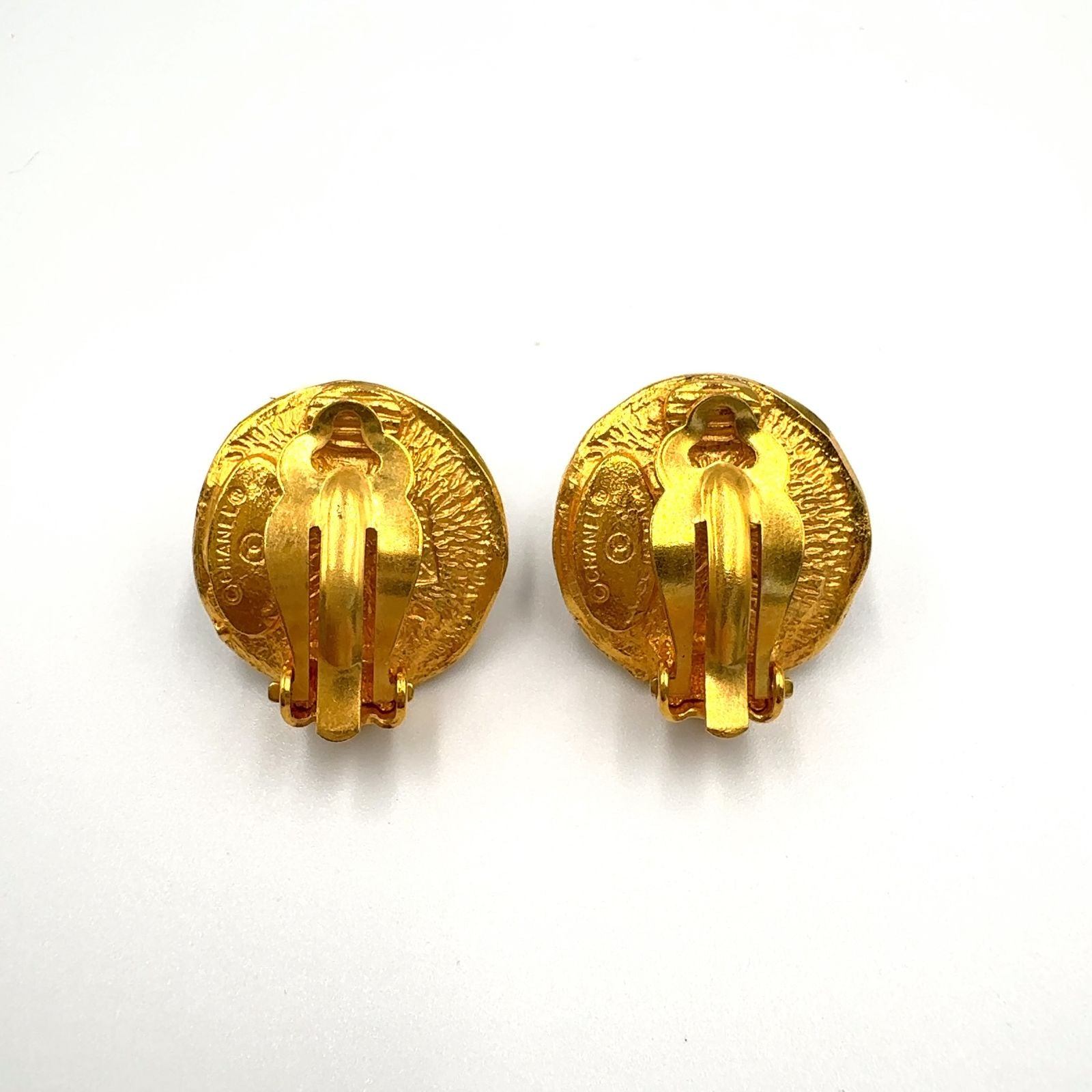 Chanel Round Logo Faux Pearl Gold White Earrings — view 6