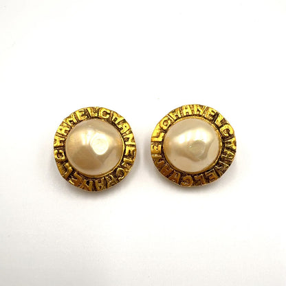 Chanel Round Logo Faux Pearl Gold White Earrings — view 5