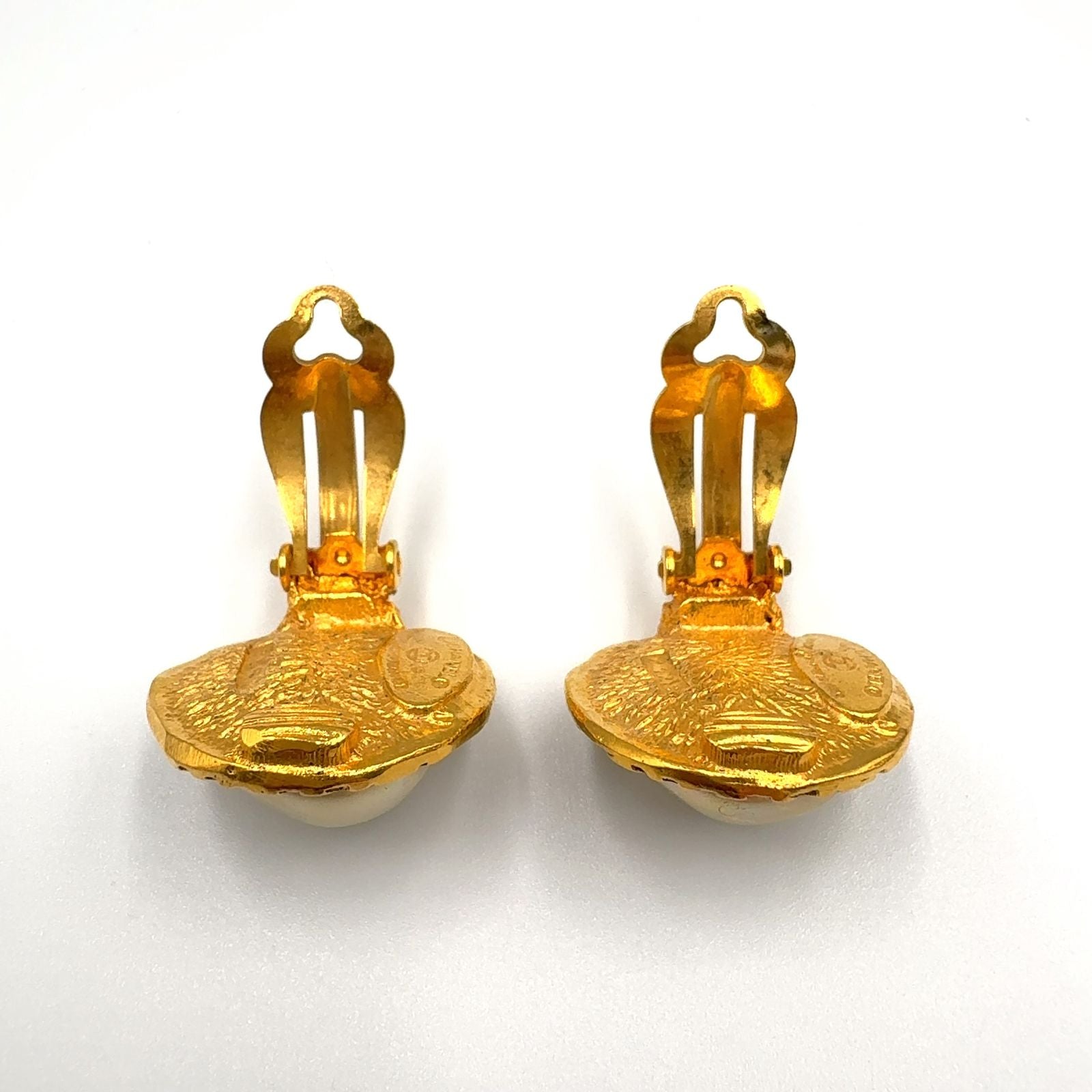 Chanel Round Logo Faux Pearl Gold White Earrings — view 7
