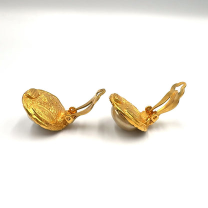 Chanel Round Logo Faux Pearl Gold White Earrings — view 8