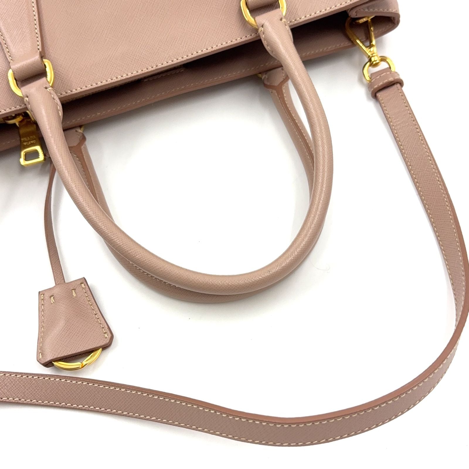 Prada Galleria Saffiano Leather Pink Beige Shoulder Bag Gold — view 8