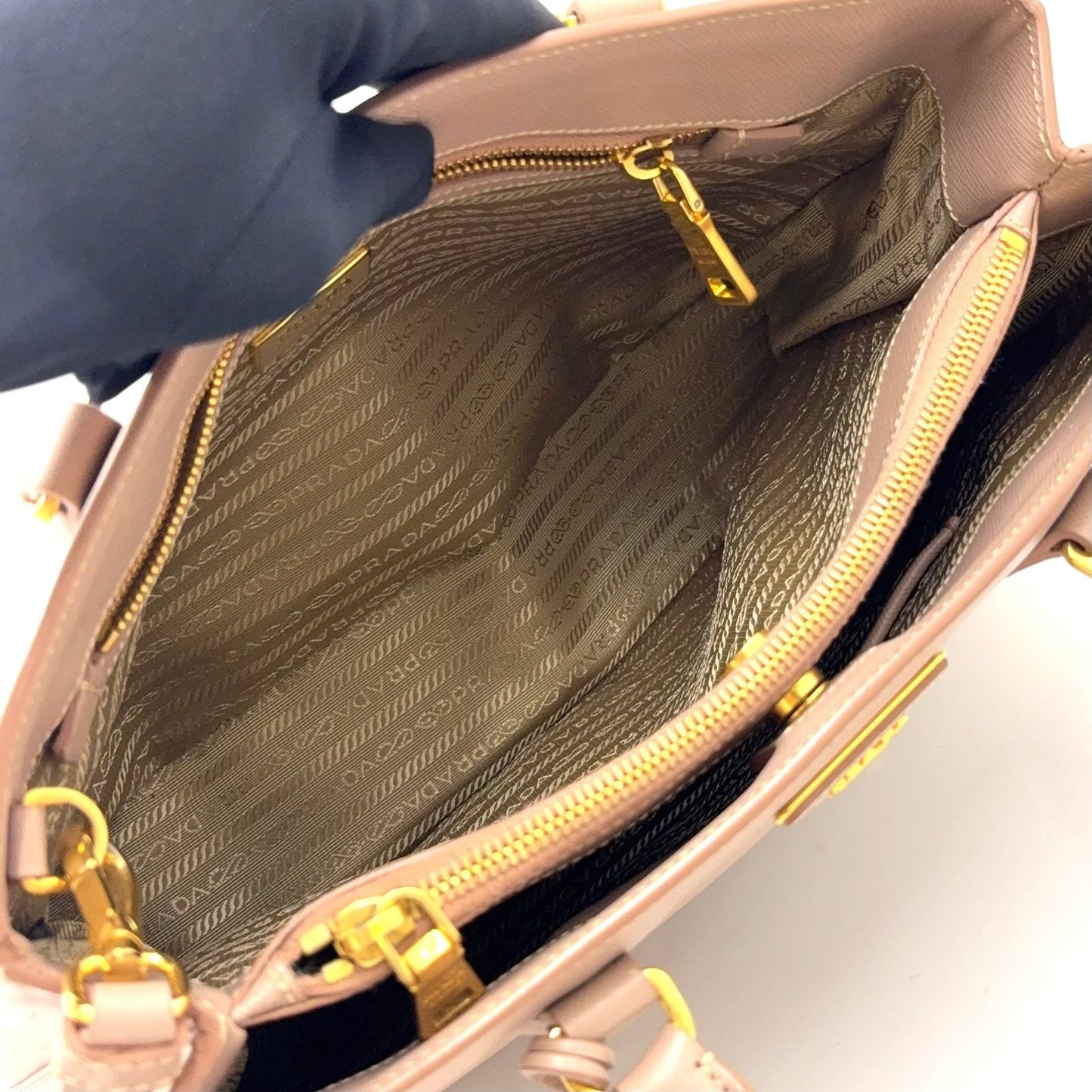 Prada Galleria Saffiano Leather Pink Beige Shoulder Bag Gold — view 6