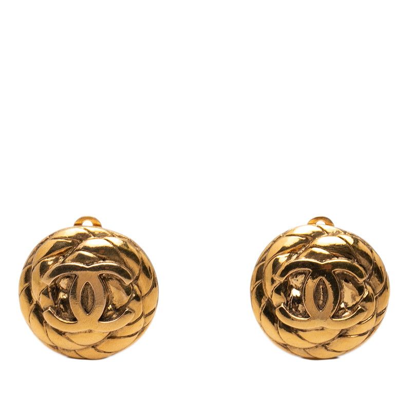 Chanel CC Logo Vintage Earrings Gold Plated