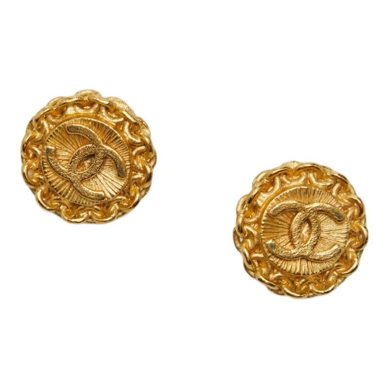 Chanel CC Logo Vintage Earrings Gold Plated