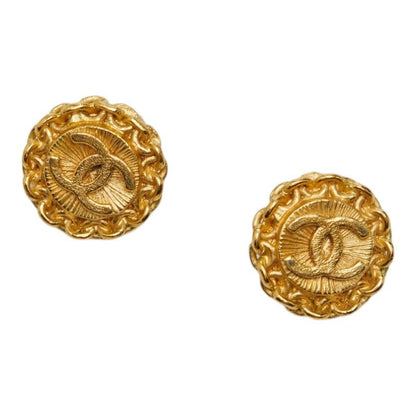 Chanel CC Logo Vintage Earrings Gold Plated