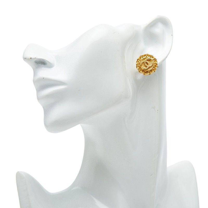 Chanel CC Logo Vintage Earrings Gold Plated — view 5
