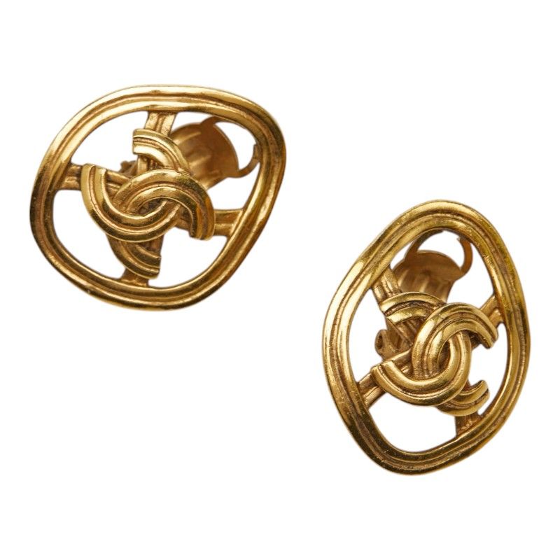 Chanel CC Logo Vintage Earrings Gold Plated