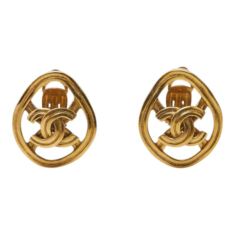 Chanel CC Logo Vintage Earrings Gold Plated — view 2