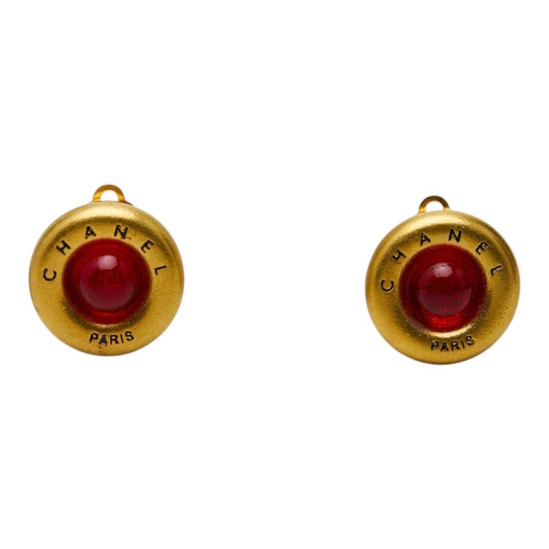 Chanel Gripoix Vintage Earrings Gold Red Plated — view 2