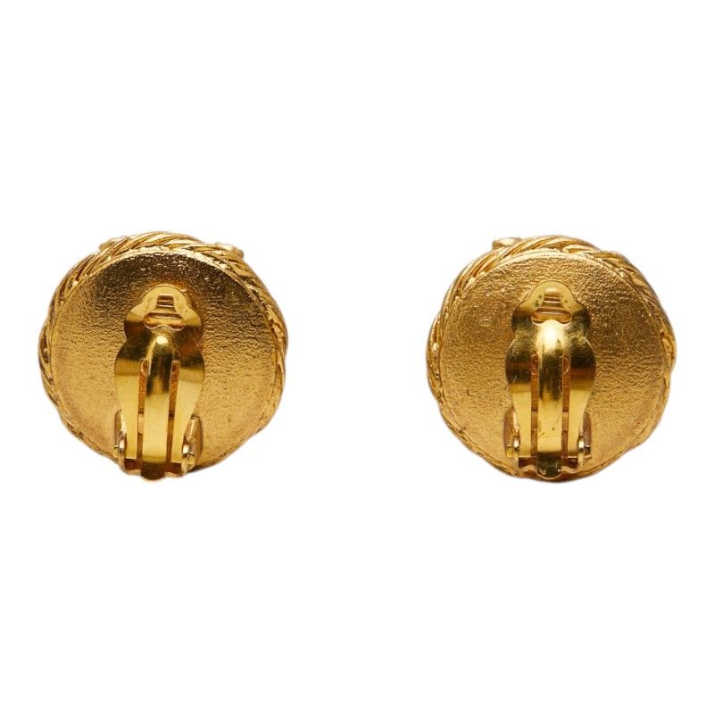 Chanel CC Logo Gripoix Earrings Gold Red Plated Rhinestone — view 3