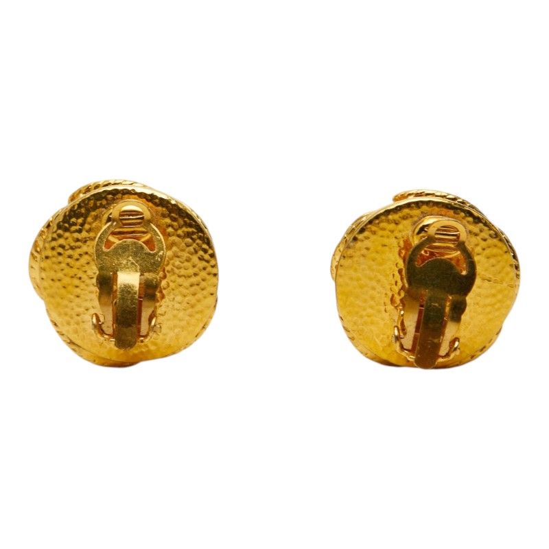 Chanel CC Logo Gripoix Vintage Earrings Gold Blue Plated — view 3