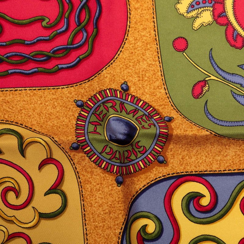 Hermes Carre 90 Festival Scarf Large Red Multi Color Silk — view 5