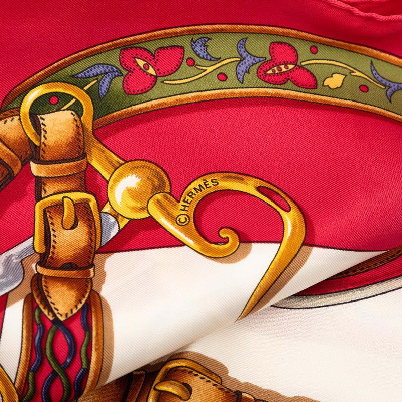 Hermes Carre 90 Festival Scarf Large Red Multi Color Silk — view 3