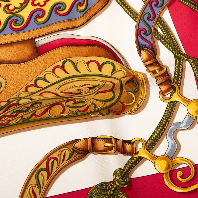 Hermes Carre 90 Festival Scarf Large Red Multi Color Silk — view 4