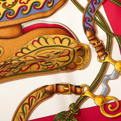 Hermes Carre 90 Festival Scarf Large Red Multi Color Silk — view 4