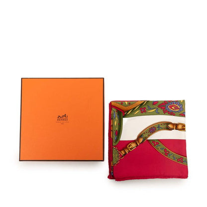 Hermes Carre 90 Festival Scarf Large Red Multi Color Silk — view 7