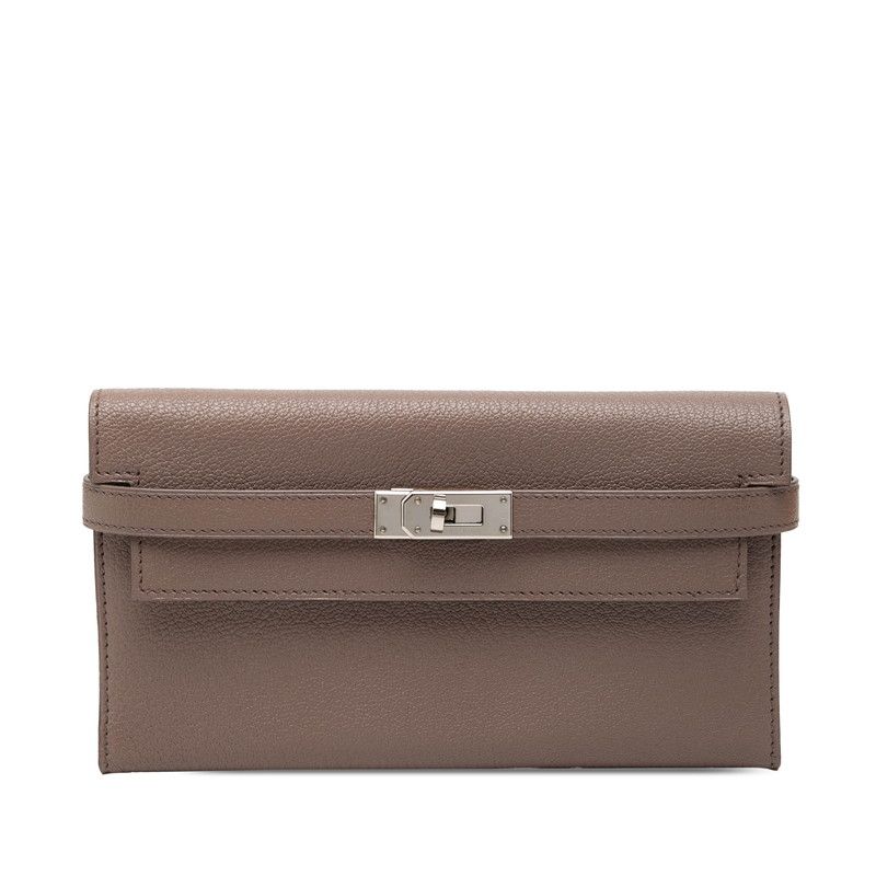 Hermes Kelly Wallet Gray Silver Chevre