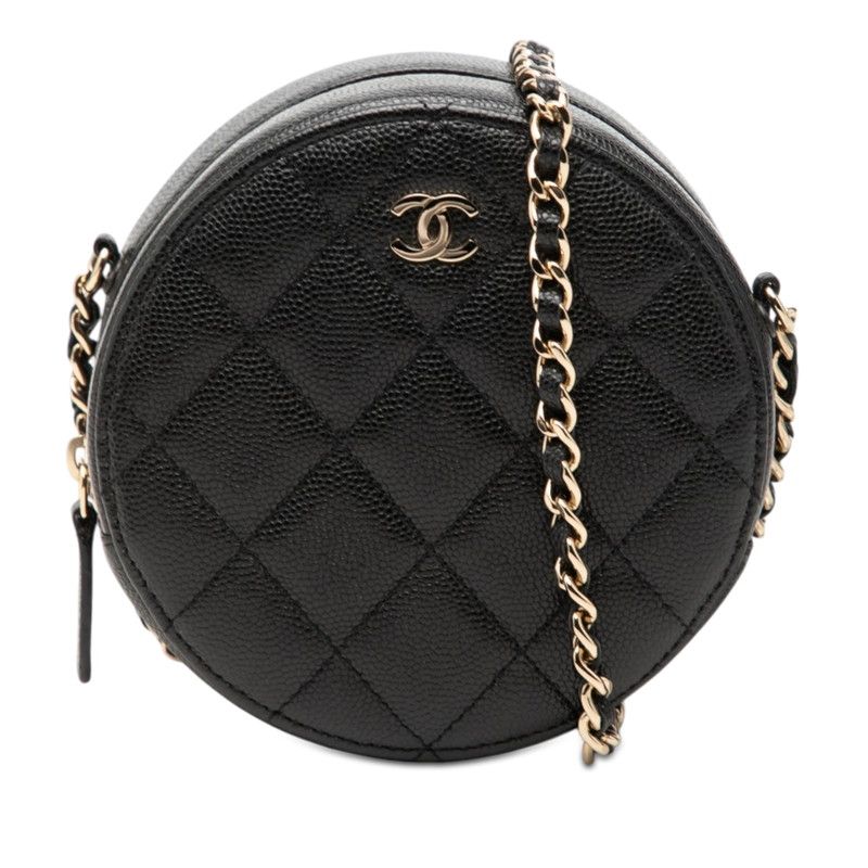 Chanel CC Logo Quilted Chain Shoulder Bag Black Caviar Leather