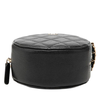 Chanel CC Logo Quilted Chain Shoulder Bag Black Caviar Leather — view 3
