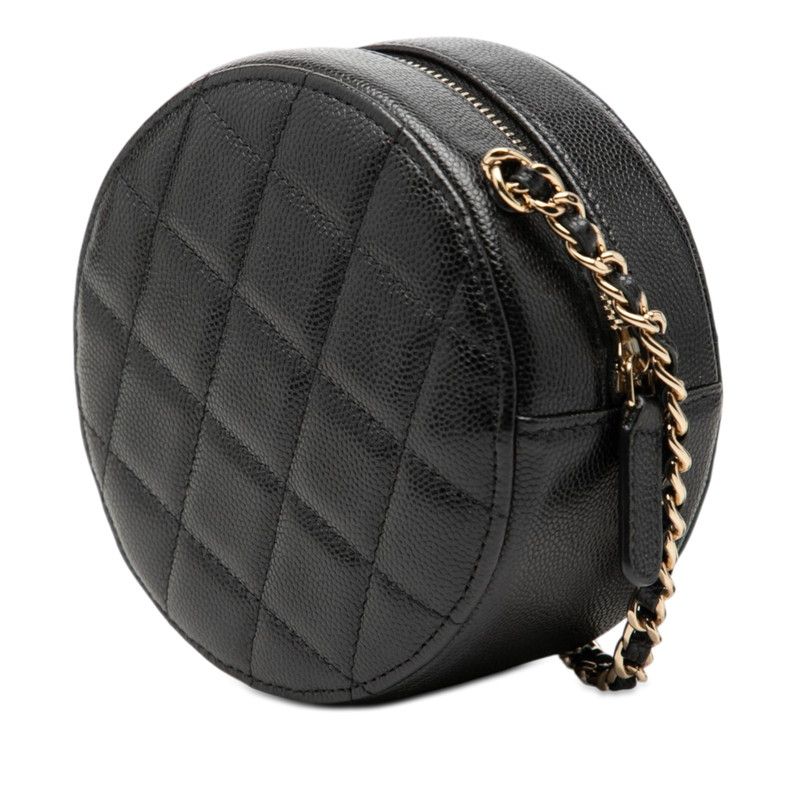 Chanel CC Logo Quilted Chain Shoulder Bag Black Caviar Leather — view 2