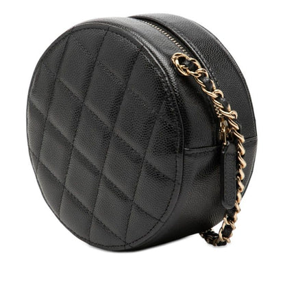 Chanel CC Logo Quilted Chain Shoulder Bag Black Caviar Leather — view 2