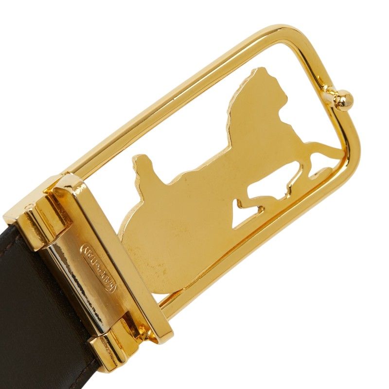 Celine Horse Carriage Vintage Motif Belt Black Brown Gold Leather Plated — view 5