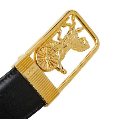 Celine Horse Carriage Vintage Motif Belt Black Brown Gold Leather Plated — view 4