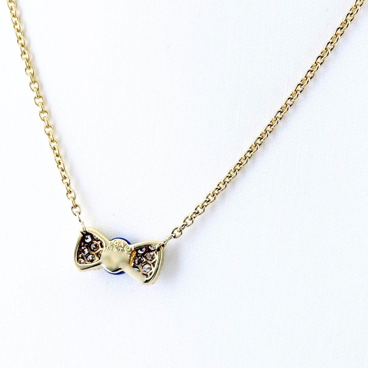 Van Cleef & Arpels Ribbon Motif Necklace YG Yellow Gold Pave Diamond Lapis — view 4