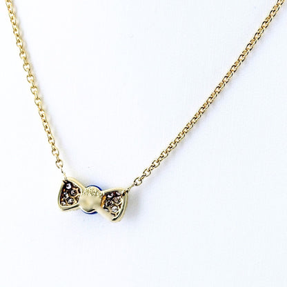 Van Cleef & Arpels Ribbon Motif Necklace YG Yellow Gold Pave Diamond Lapis — view 4