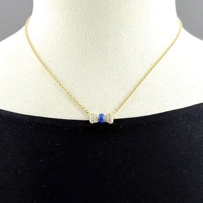 Van Cleef & Arpels Ribbon Motif Necklace YG Yellow Gold Pave Diamond Lapis — view 5