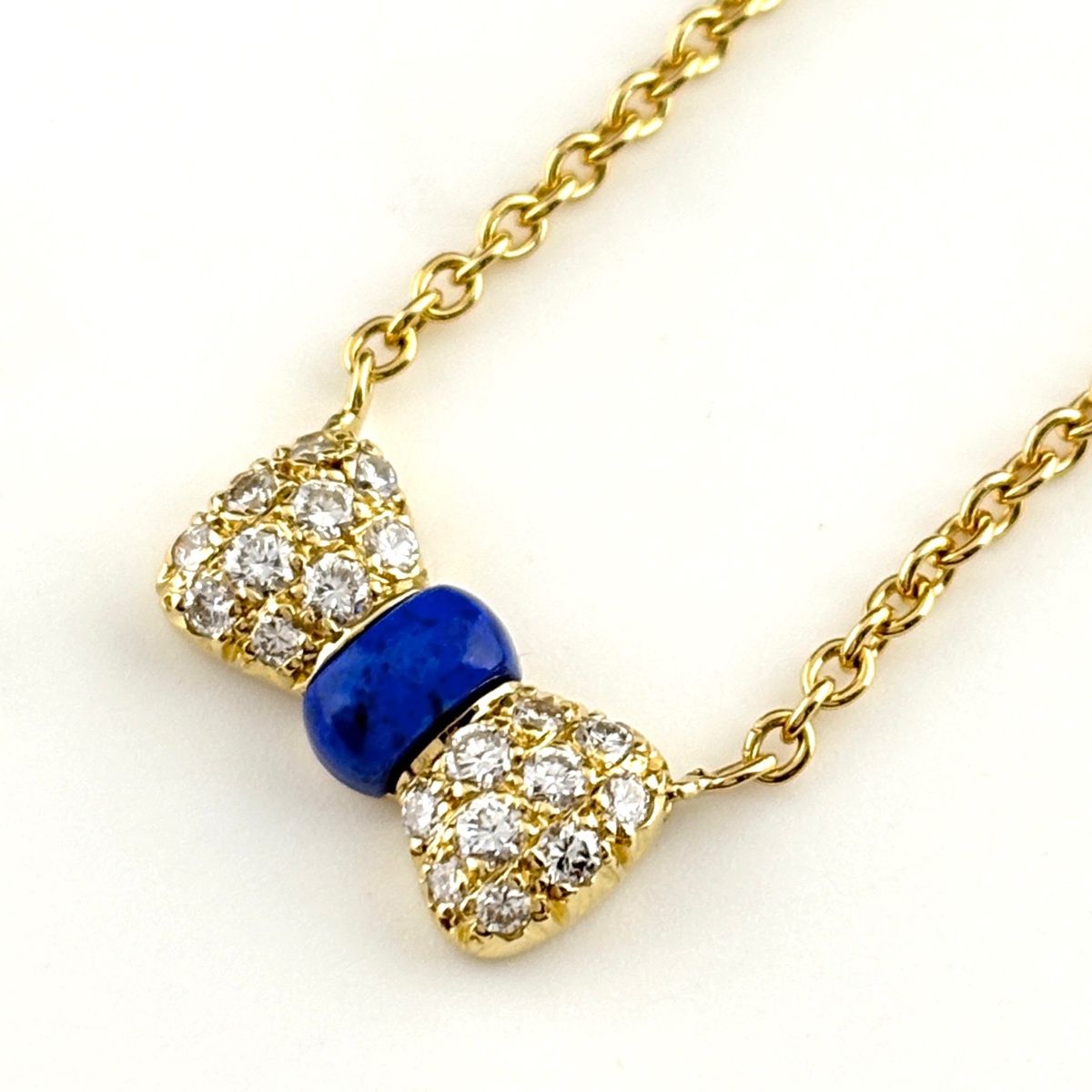 Van Cleef & Arpels Ribbon Motif Necklace YG Yellow Gold Pave Diamond Lapis — view 8