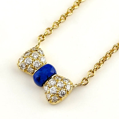 Van Cleef & Arpels Ribbon Motif Necklace YG Yellow Gold Pave Diamond Lapis — view 8