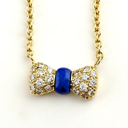 Van Cleef & Arpels Ribbon Motif Necklace YG Yellow Gold Pave Diamond Lapis — view 7