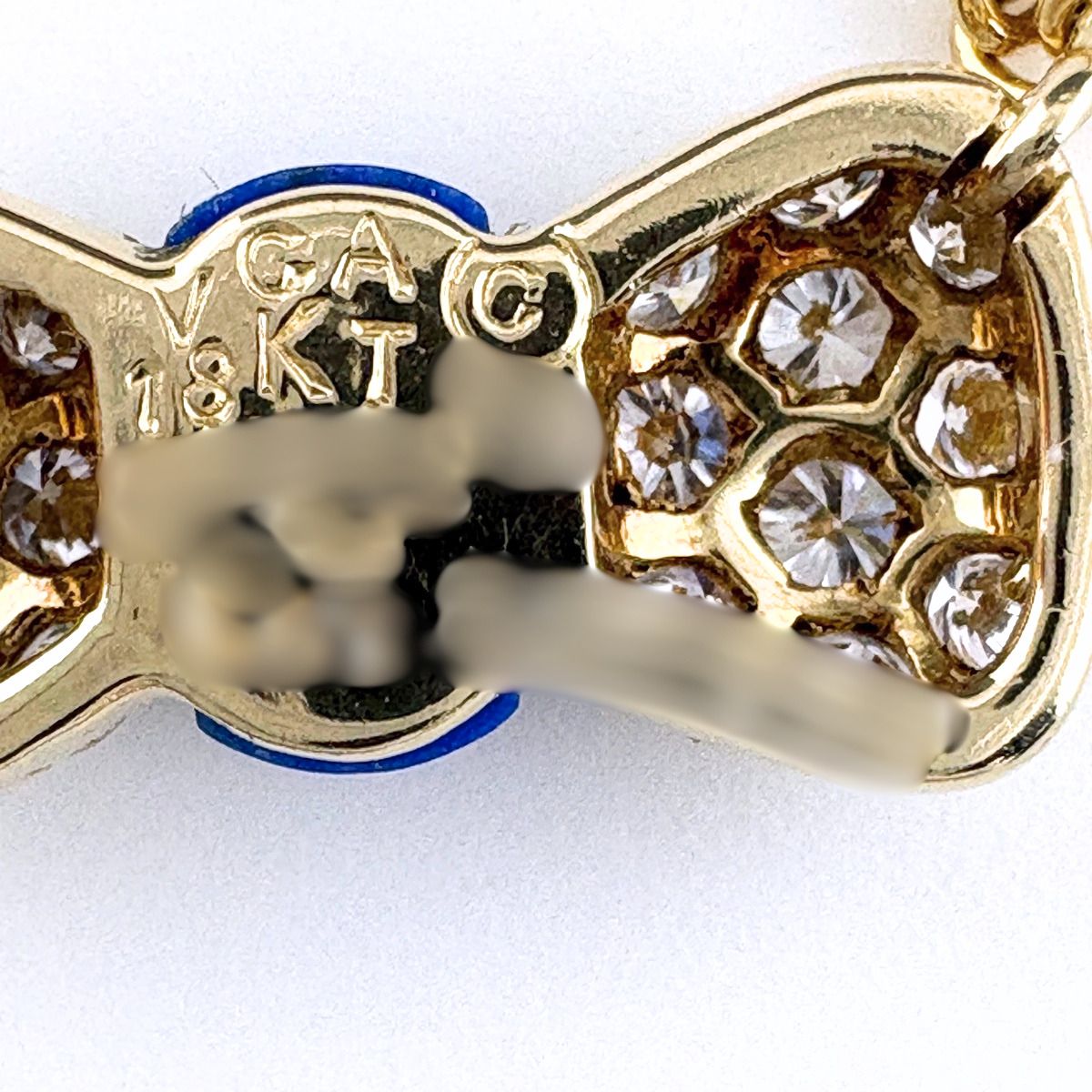 Van Cleef & Arpels Ribbon Motif Necklace YG Yellow Gold Pave Diamond Lapis — view 9