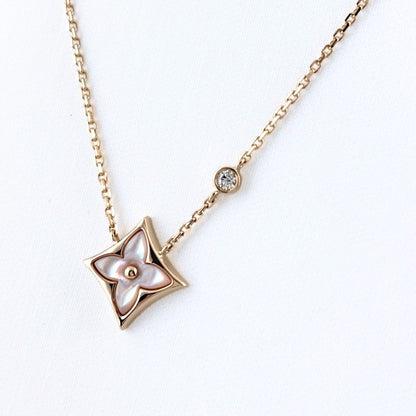 Louis Vuitton Star Blossom BB Necklace PG Pink Gold Pendant Pave Diamond Mother
