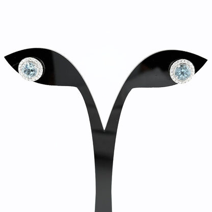 Tiffany & Co Solesto Earrings Platinum Aquamarine Pave Diamond