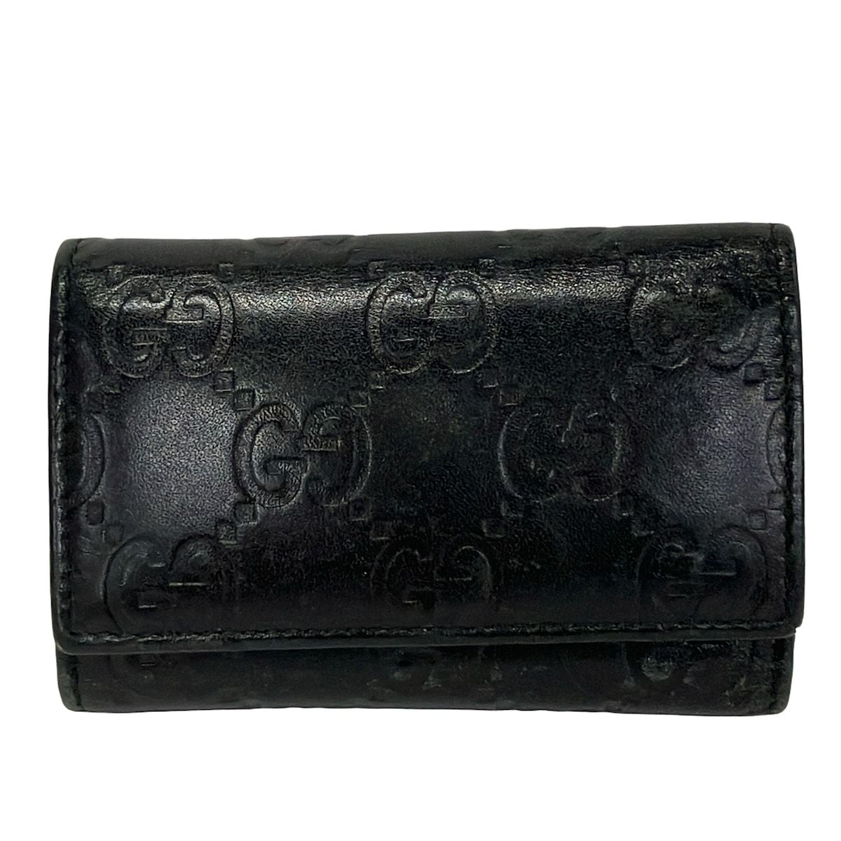 Gucci Key Case Guccissima Line Black 6 Hook Leather Key Holder