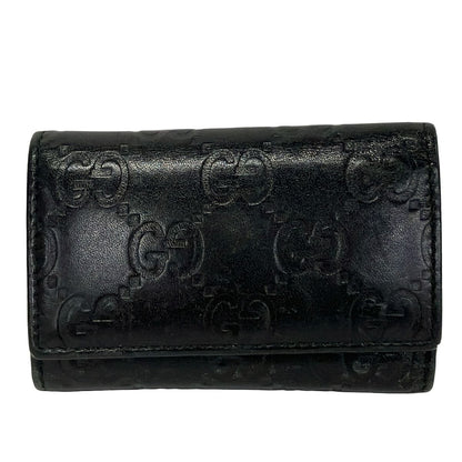 Gucci Key Case Guccissima Line Black 6 Hook Leather Key Holder