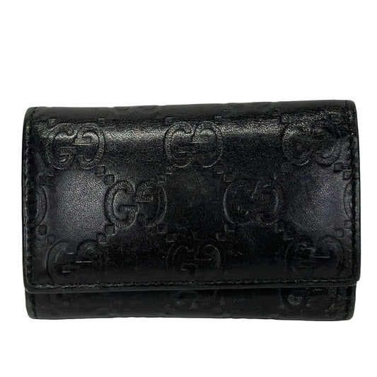 Gucci Key Case Guccissima Line Black 6 Hook Leather Key Holder