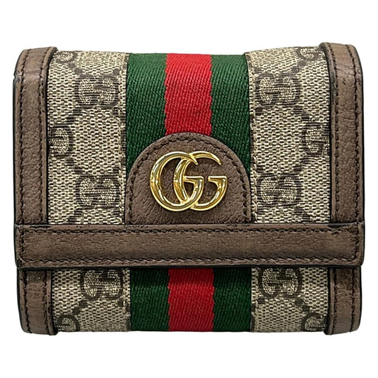 Gucci Trifold Wallet Ophidia Dark Brown Beige Multi Cotton Leather